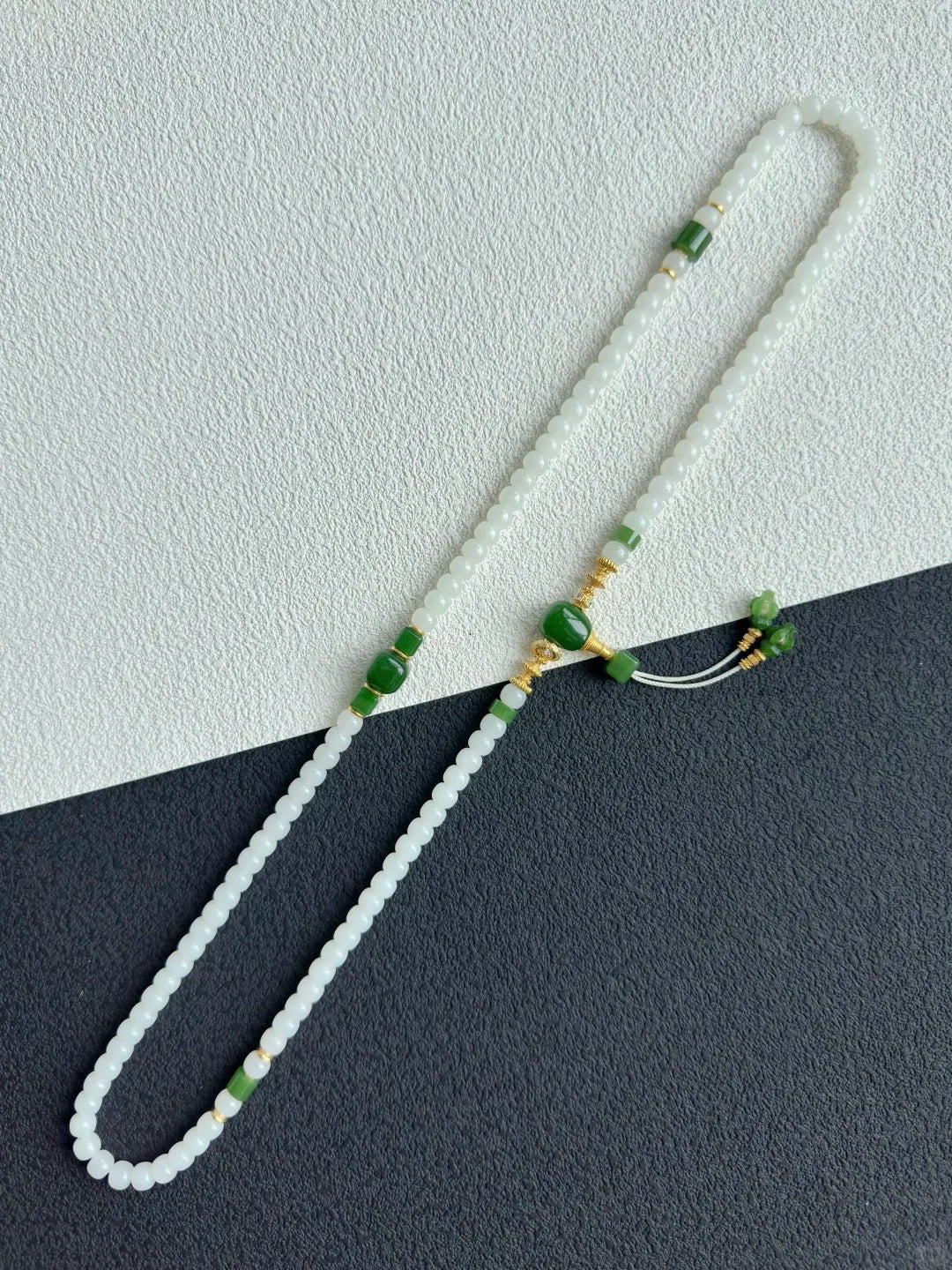 White & Green Nephrite Jade Multi-Wrap Mala Bracelet