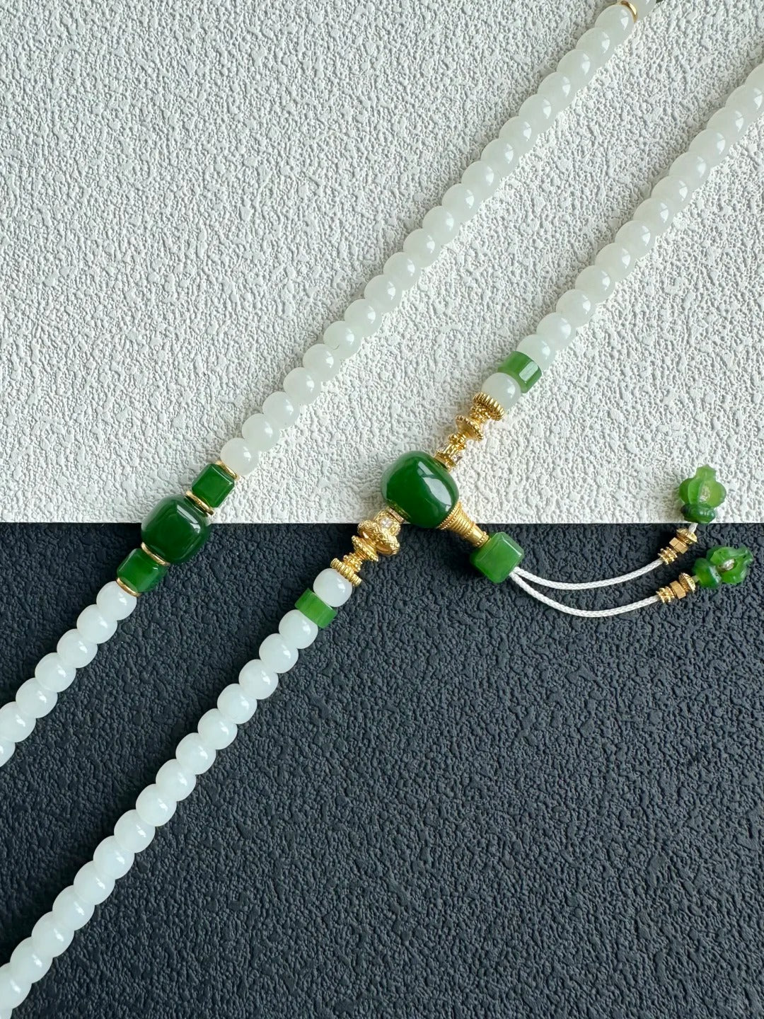 White & Green Nephrite Jade Multi-Wrap Mala Bracelet