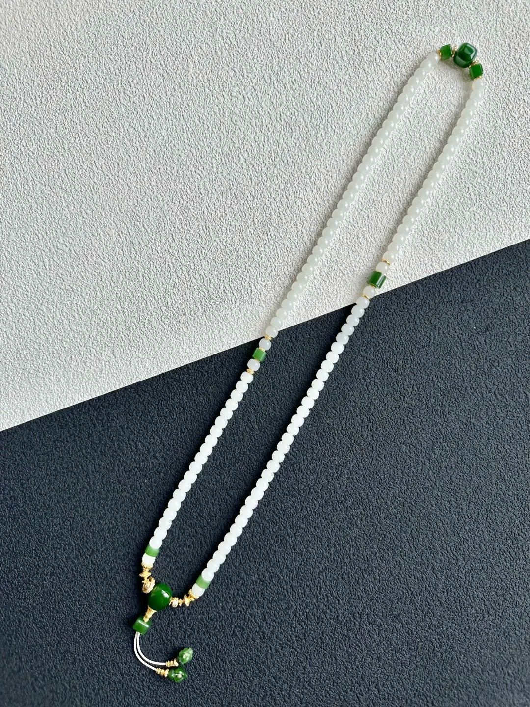 White & Green Nephrite Jade Multi-Wrap Mala Bracelet