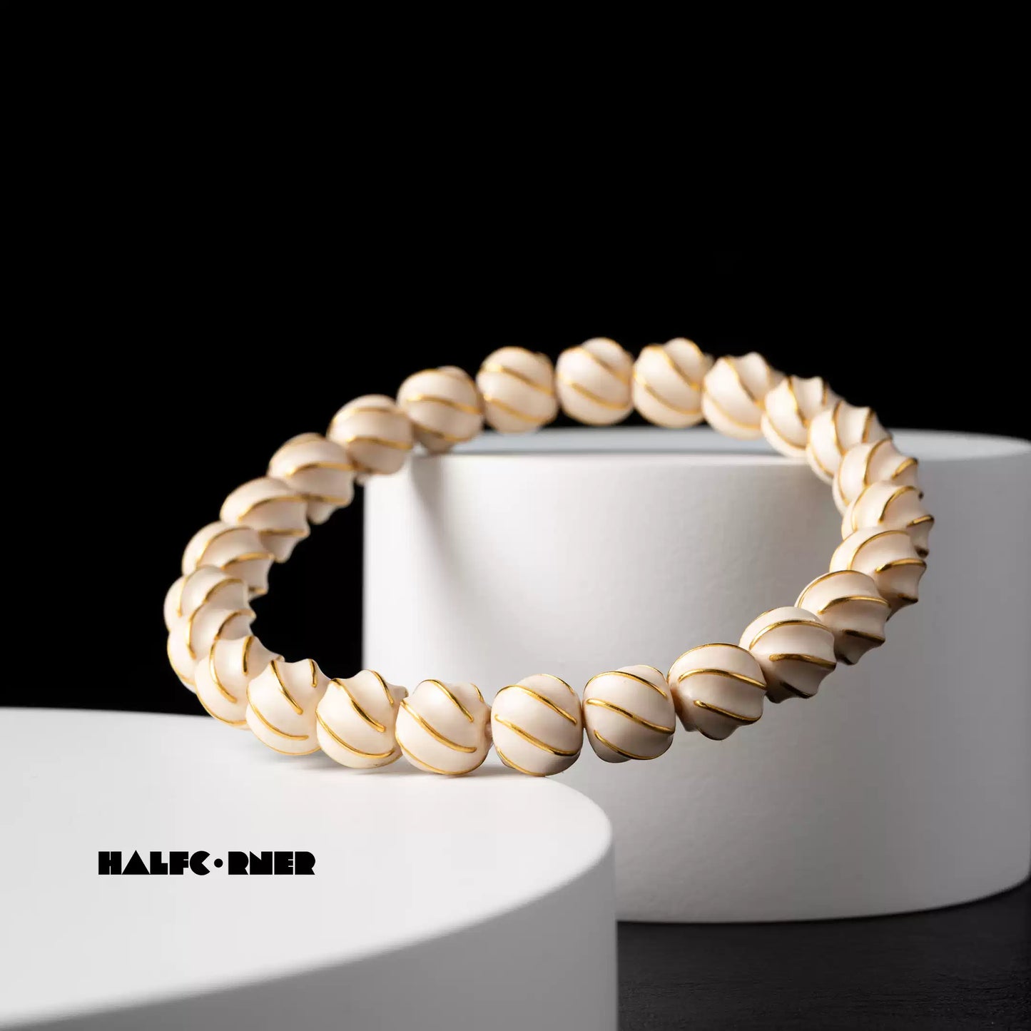 Fossil Mammoth Ivory Gold‑Inlaid Swirl Bracelet