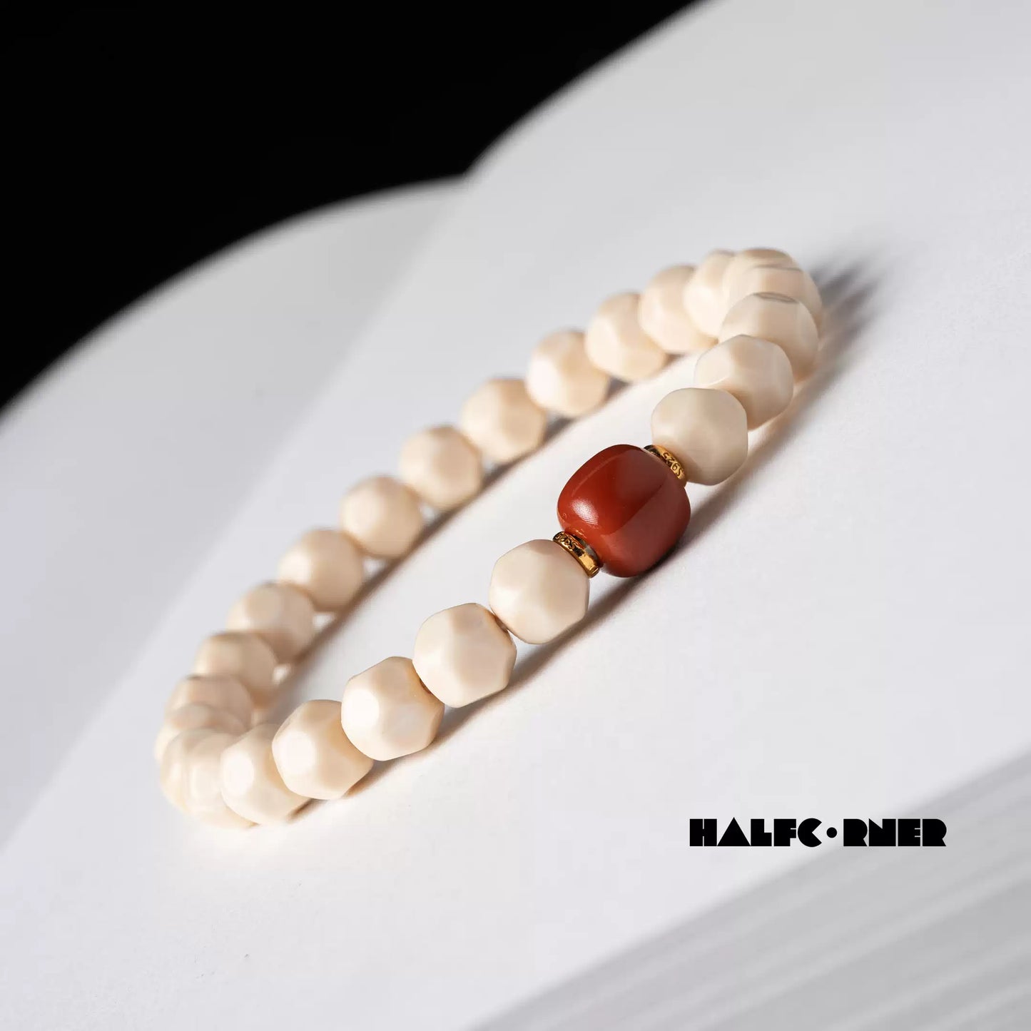 Fossil Mammoth Ivory Bracelet with Red Agate Accent