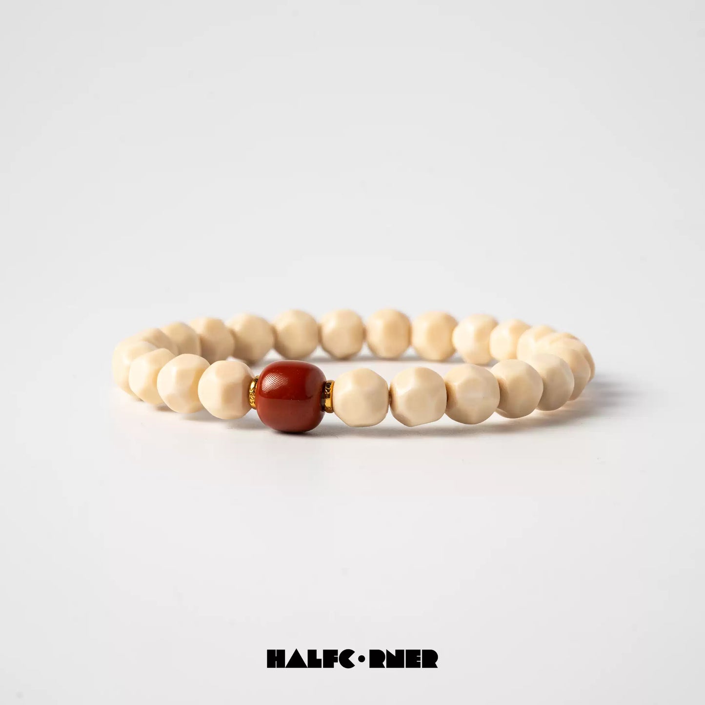 Fossil Mammoth Ivory Bracelet with Red Agate Accent
