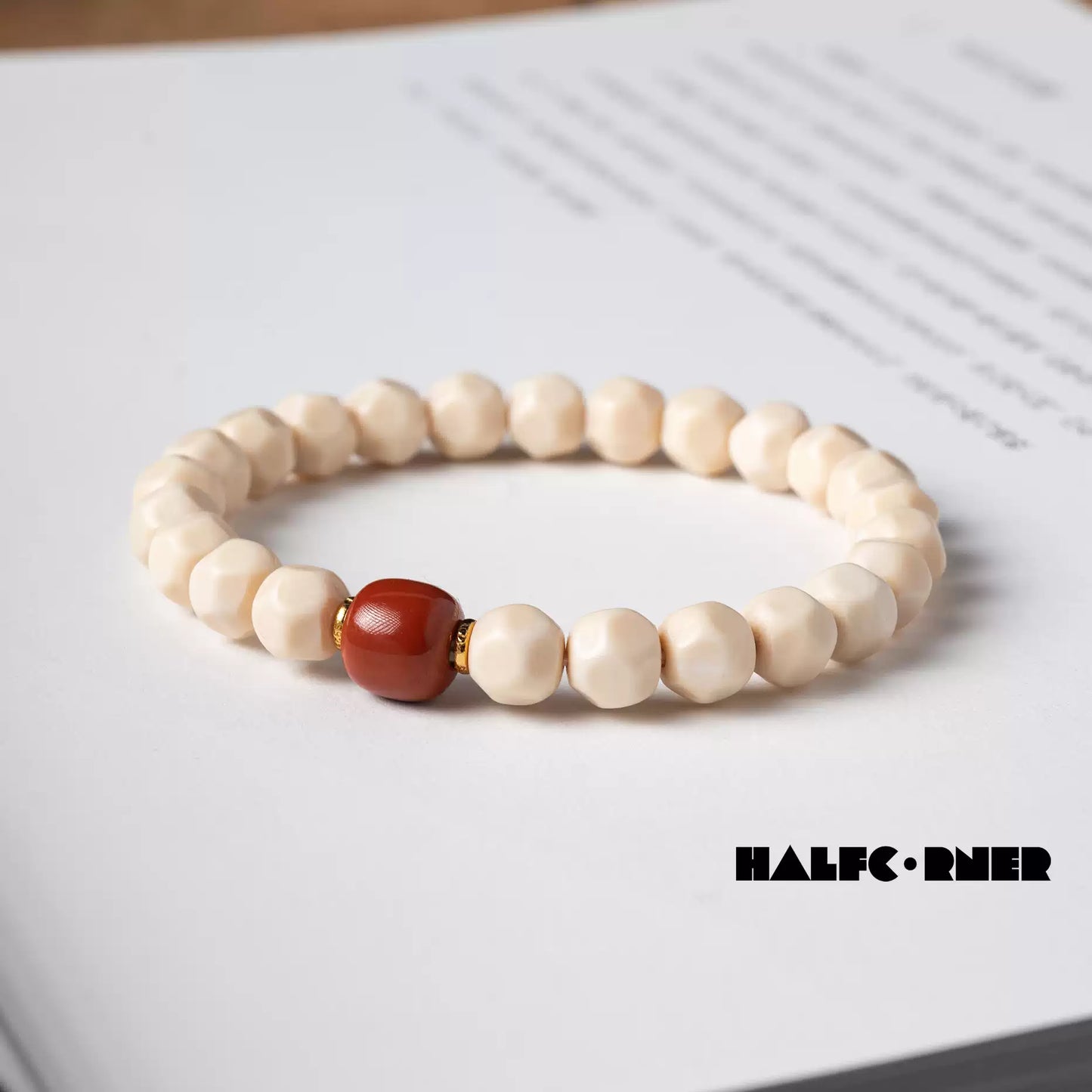 Fossil Mammoth Ivory Bracelet with Red Agate Accent