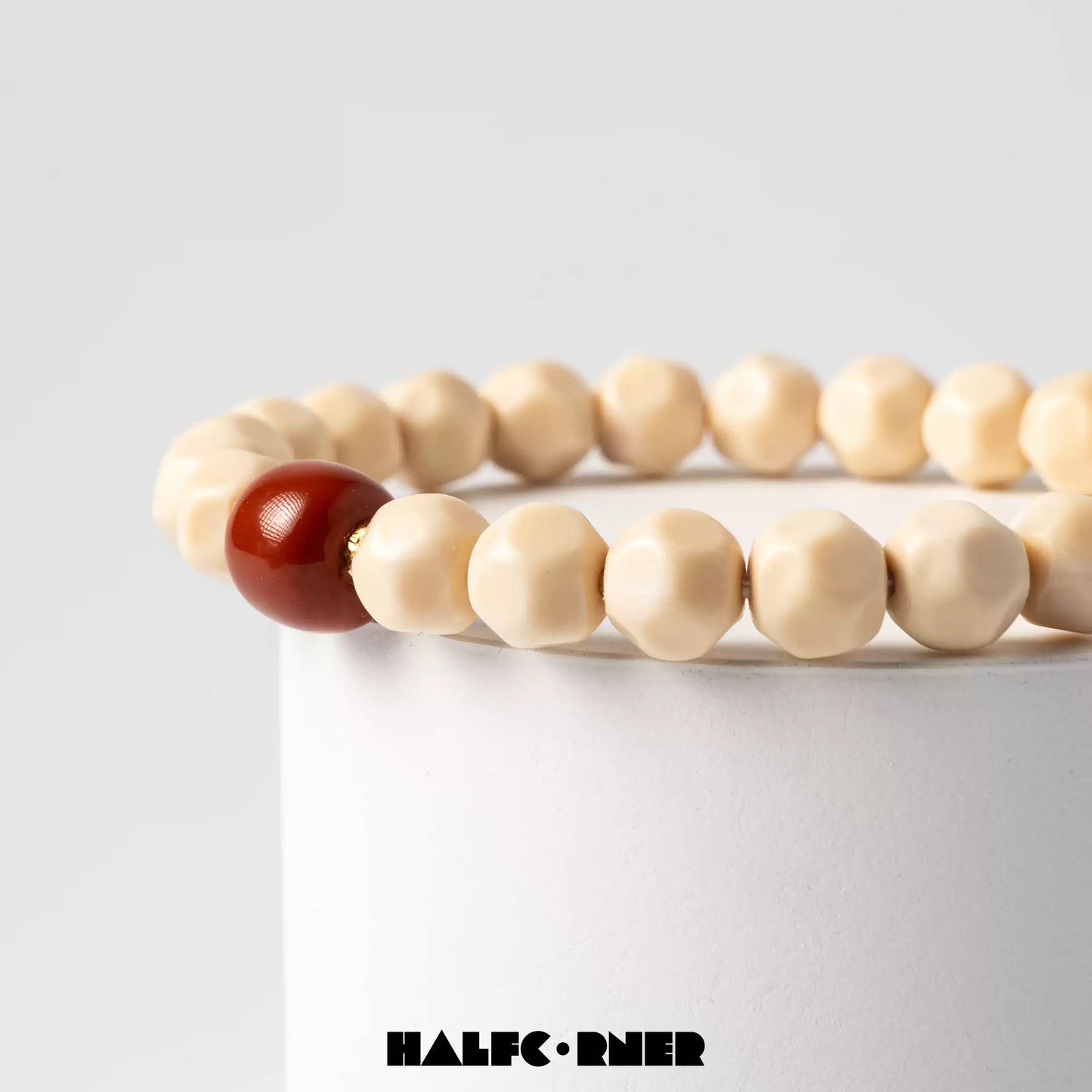 Fossil Mammoth Ivory Bracelet with Red Agate Accent