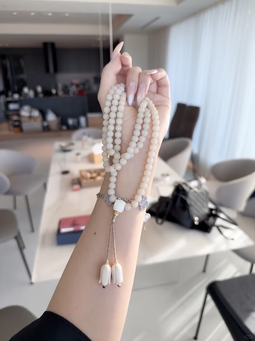 Load and play video in Gallery viewer, Fossil Mammoth Ivory Mala Multi‑Wrap Bracelet
